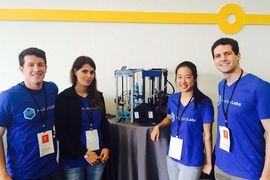 Multiply Labs founders (l-r) Joe Wilson, Alice Melocchi, Tiffany Kuo, and Fred Parietti have invented a 3-D pill printing technique that creates personalized dietary supplements.