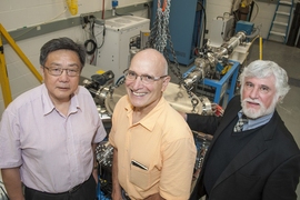 Left to right: Chikang Li, Richard Petrasso and Fredrick Seguin perform research in the MIT Plasma Science and Fusion Center's High-Energy-Density Physics Accelerator Facility, which develops and characterizes nuclear diagnostics for inertial fusion facilities across the country. Petrasso notes, "This lab is important in training undergrads and grads. It allows them to build and develop an array o...