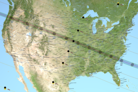 A map of the United States shows the path of totality for the August 21 solar eclipse.