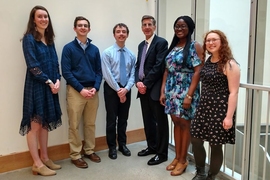 Left to right: 2018 Memorial Scholarship winners Dianna Gagnon, Noam Watt, Sloan Kanaski; MIT FCU President and CEO Brian Ducharme; Memorial Scholarship winners Jessica Quaye and Talya Klinger.