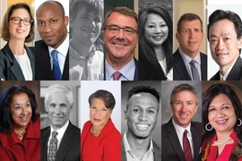 Top row (left to right): Abigail Johnson, Temitope Lawani, David desJardins, Ashton Carter, Hyun-A Park, Paul Marcus, Charles Ong. Bottom row (left to right): Lubna Olayan, Alan Spoon, Leslye Miller Fraser, Colin Webb, CJ Whelan, Kiran Mazumdar-Shaw