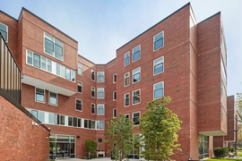 New energy-efficient windows have been installed throughout the New House building, along with a new roof. Six terraces facing Memorial Drive have been transformed into green roofs that absorb water and reduce water waste.