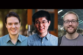 Three MIT researchers, (l-r) Riccardo Comin, Luqiao Lui, and Phillip Keathley, have all been awarded three-year, $450,000 grants.