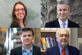 Four from MIT have been honored by the American Physical Society for their outstanding contributions to the field. Clockwise from top left: Lisa Barsotti, Martin Bazant, Richard Lanza, and Pablo Jarillo-Herrero.