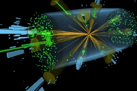 This illustration shows a multi-jet event recorded by the CMS detector at the Large Hadron Collider.