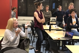 At a recent meeting, the MIT AI Ethics Reading Group debated options for teaching ethics in a traditional computer science curriculum. Postdoc Abby Jaques (left) is developing ethics modules that can be incorporated into existing coursework.