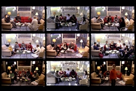 Video from "The Laughing Room," an interactive installation at Cambridge Public Library, was shown live on monitors at Hayden Library and streamed online.