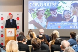 Massachusetts Governor Charlie Baker gives remarks at the In Good Company Optimal Aging Challenge reception at MIT.