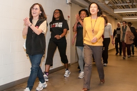 Participants of Getfit stride through the MIT tunnels during a recent fitness challenge.