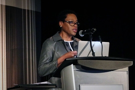 Melissa Nobles, co-chair for the Social Implications and Responsibilities of Computing working group and the Kenan Sahin Dean and professor of political science in the School of Humanities, Arts, and Social Sciences, presents her group’s ideas for integrating ethics into the computer science curriculum. 