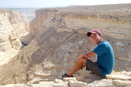 Of students like MIT-Israel intern Seji Engelkemier, shown in Ein Avdat, Faculty Director Eran Ben-Joseph says: "MIT-Israel students come back with both a deep understanding of the region while taking their course of study to the next level. Both aspects of their Israel experience are invaluable, and they take them with them far beyond their time at MIT."