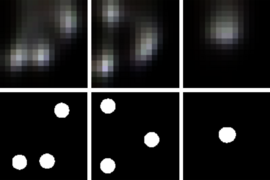 Based on shadows that an out-of-view video casts on nearby objects, MIT researchers can estimate the contents of the unseen video. In the top row, researchers used this method to recreate visual elements in an out-of-view video; the original elements are shown in the bottom row. 