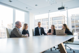 MIT Schwarzman College of Computing leadership team (left to right) David Kaiser, Daniela Rus, Dan Huttenlocher, Julie Shah, and Asu Ozdaglar 