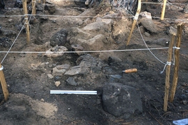 This hearth from one of the Mesoamerican smelting furnaces, seen as it was being excavated by Dorothy Hosler and her team in Mexico, was among the sites that revealed that indigenous people were producing copper for the Spanish colonists.
