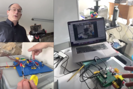 Professor Jacob White demonstrates from the basement of his home during a J-WEL Connections session. His presentation, titled "Hands on for Half the Price" outlined some of the hands-on activities he’s using for remote instruction with his students during the Covid-19 crisis.