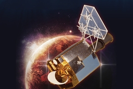 Artist's depiction of LES-9. The LES-9 vehicle was launched in 1976 along with a “sister” satellite, LES-8.