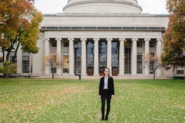 Graduate student Summer Jackson in Killian Court at MIT.