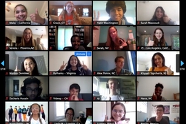 High school students on a Zoom screen