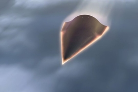 Artist's rendering of a hypersonic vehicle glowing with heat