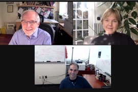 Zoom screenshot of Roger Kamm, Linda Griffith, and Ron Weiss