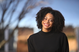 Close-up photo of Orisa Coombs on MIT's campus