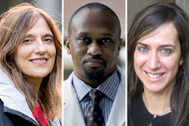 Headshots of three MIT professors: Regina Barzilay, Collin Stultz, Fotini Christia