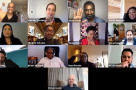 Headshots of speakers in Zoom discussion