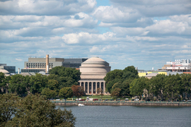 View of MIT Great Dome on Memorial Drive alongside Charles River