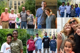 A collage of six photos showing groups of people at MIT.nano family day.