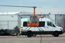 An autonomous helicopter hovering off the ground