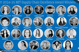 27 circular grayscale headshots labeled with names on a blue background