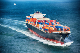Cargo ship in ocean