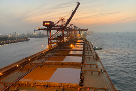 Photo taken on board a large ship in the ocean.