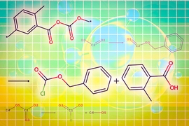 Black molecule icons have red and green additional parts.
