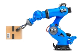 Robotic arm holds a box