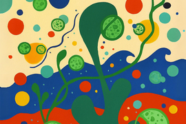 Whimsical painting with algae and bubble motifs