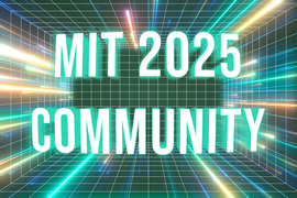 The text "MIT 2025 Community" atop grid lines and colorful beams.