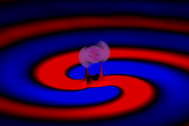 Two black holes in the center of swirling matter
