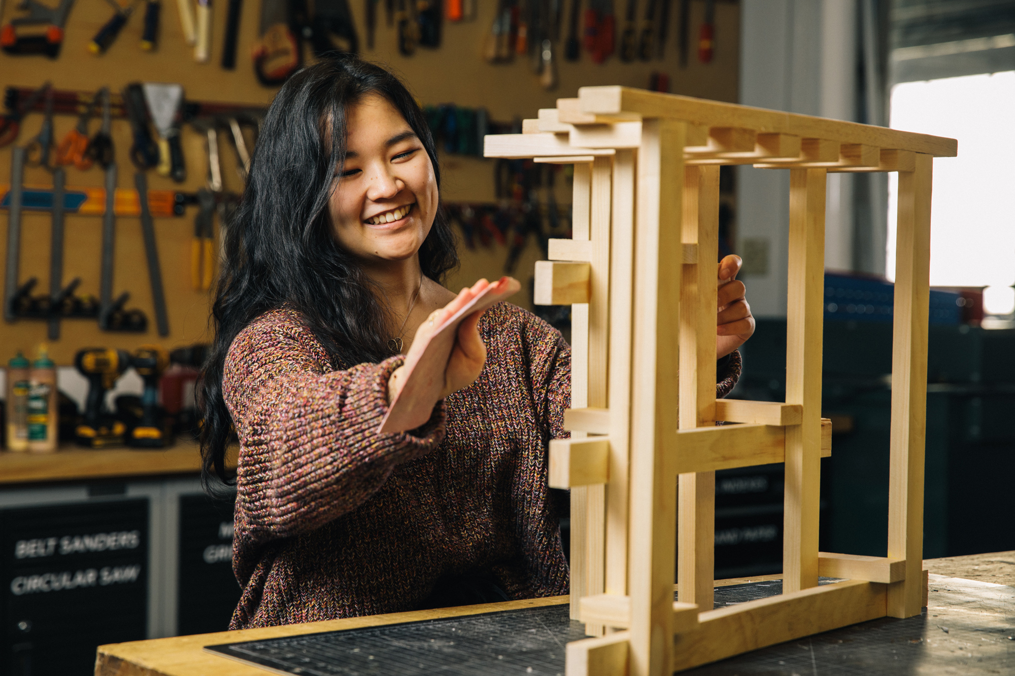 Senior Ibuki Iwasaki double majors in art and design and in computation and cognition. “Design most definitely involves aspects of both humanities and STEM,” she says.