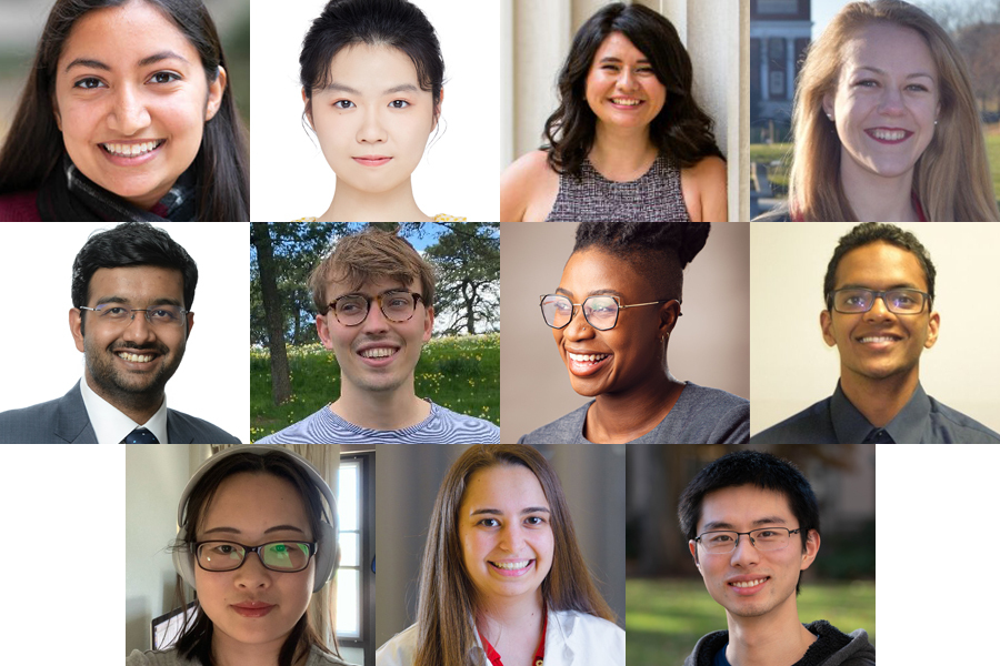 Top row, left to right: Monica Agrawal, Peng Cao, Bianca Lepe, Caroline McCue. Middle row, left to right: Somesh Mohapatra, Luke Murray, Ufuoma Ovienmhada, Lagnajit “Lucky” Pattanaik. Bottom row, left to right: Na Sun, Jacqueline Valeri, Clinton Wang.