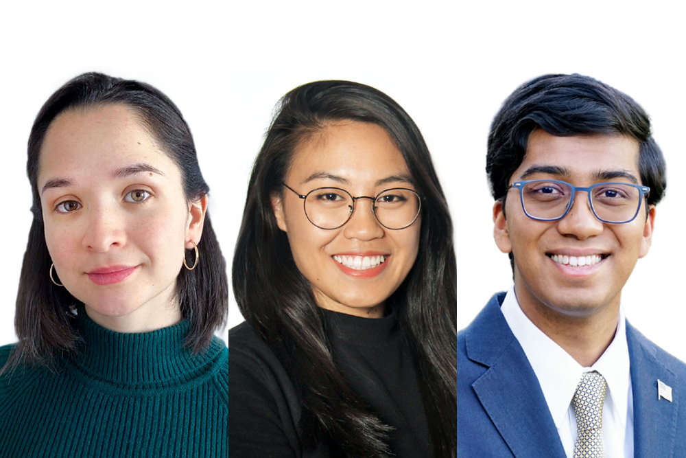 Left to right: Fernanda De La Torre, Trang Luu, and Syamantak Payra
