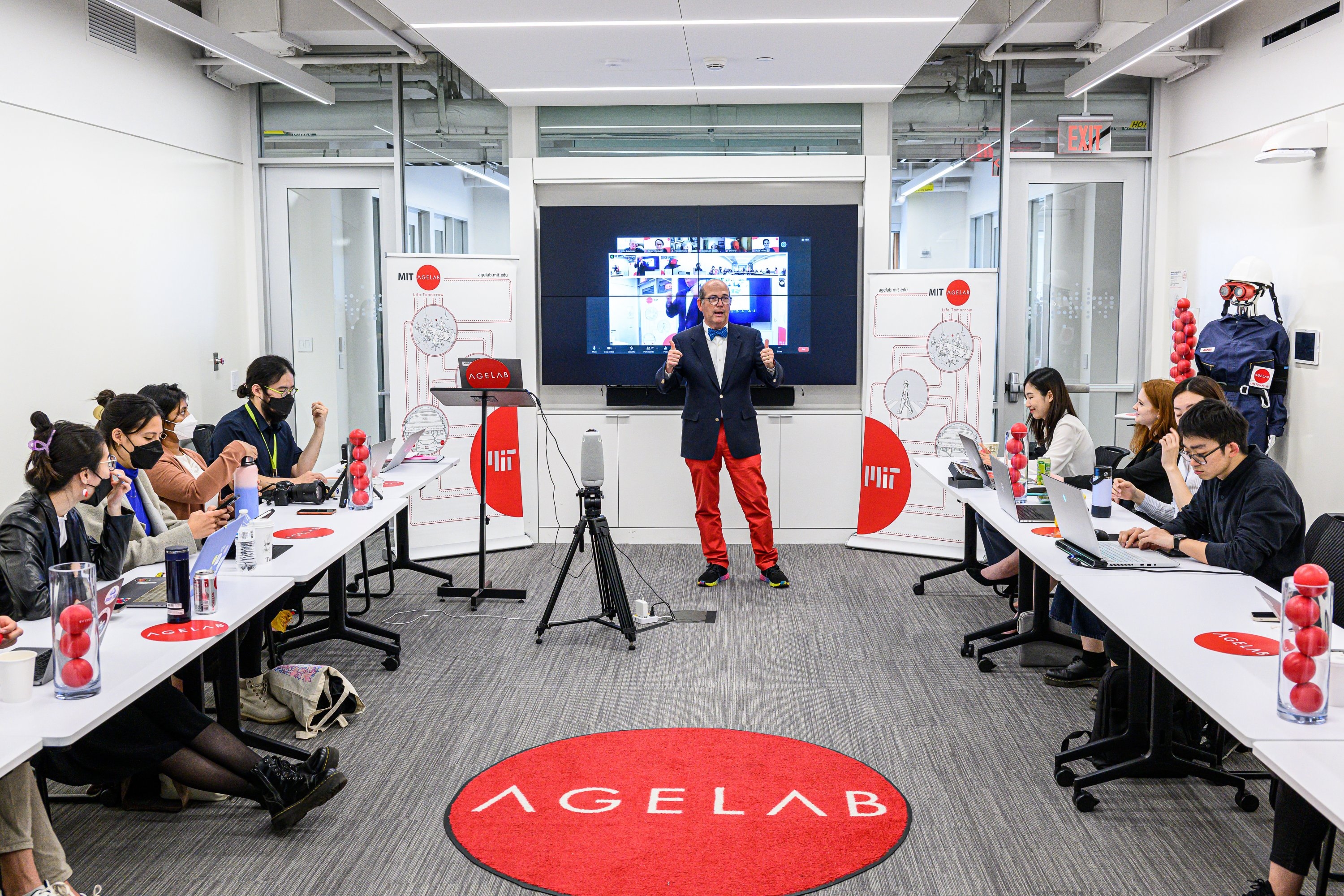 Joseph Coughlin, director of the MIT AgeLab, delivers a lecture at the AgeLab’s headquarters in MIT’s Center for Transportation and Logistics.