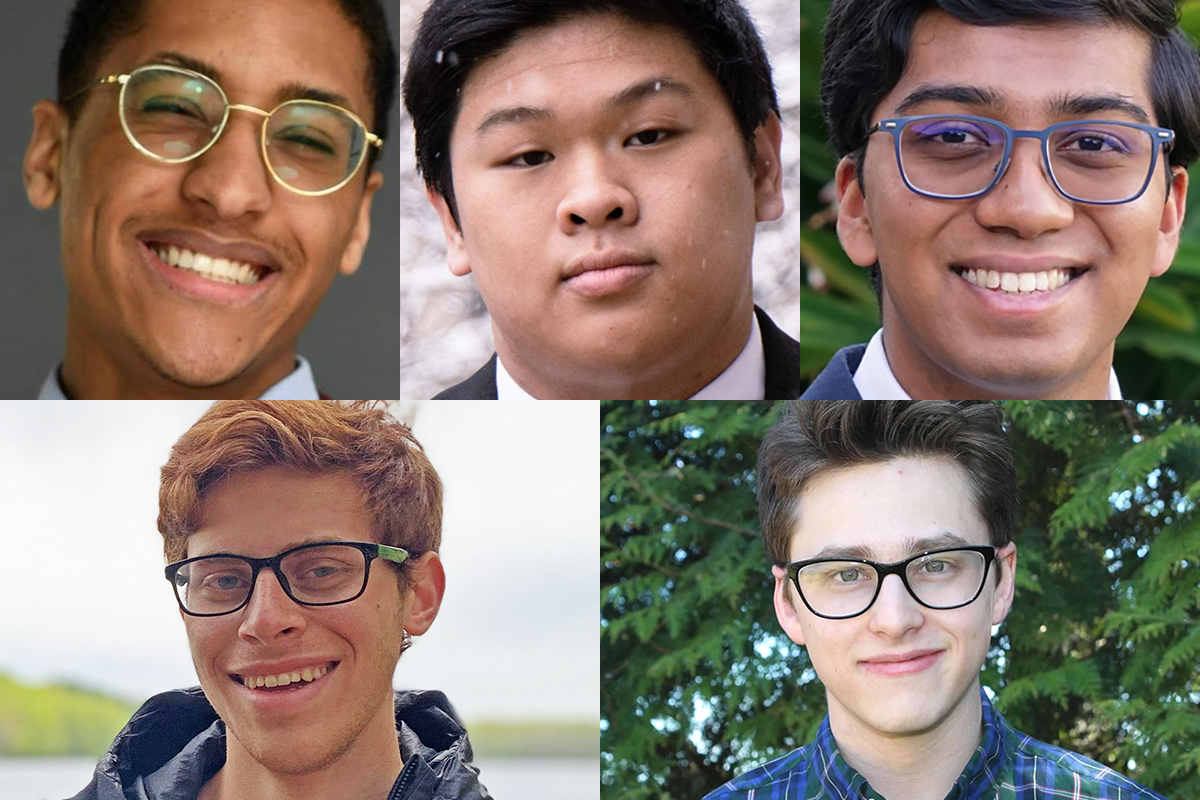 Clockwise from left: Roderick Bayliss III, David Li, Syamantak Payra, Scott Barrow Moroch, and Alexander Cohen will receive five years of doctoral-level research funding (up to a total of $250,000), which provides them with flexibility and autonomy to pursue their own research interests, beyond the traditional graduate training path.