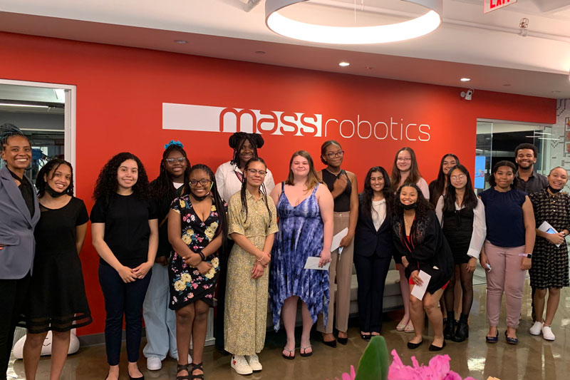 MassRobotics is a nonprofit that incubates startups in addition to many other networking, education, and industry-building initiatives. Pictured is a group from one of its educational programs.