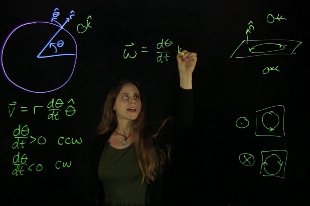 Michelle Tomasik lectures on angular velocity. Tomasik gave an xTalk on alternative forms of assessment to better gauge student progress in a remote learning environment. 