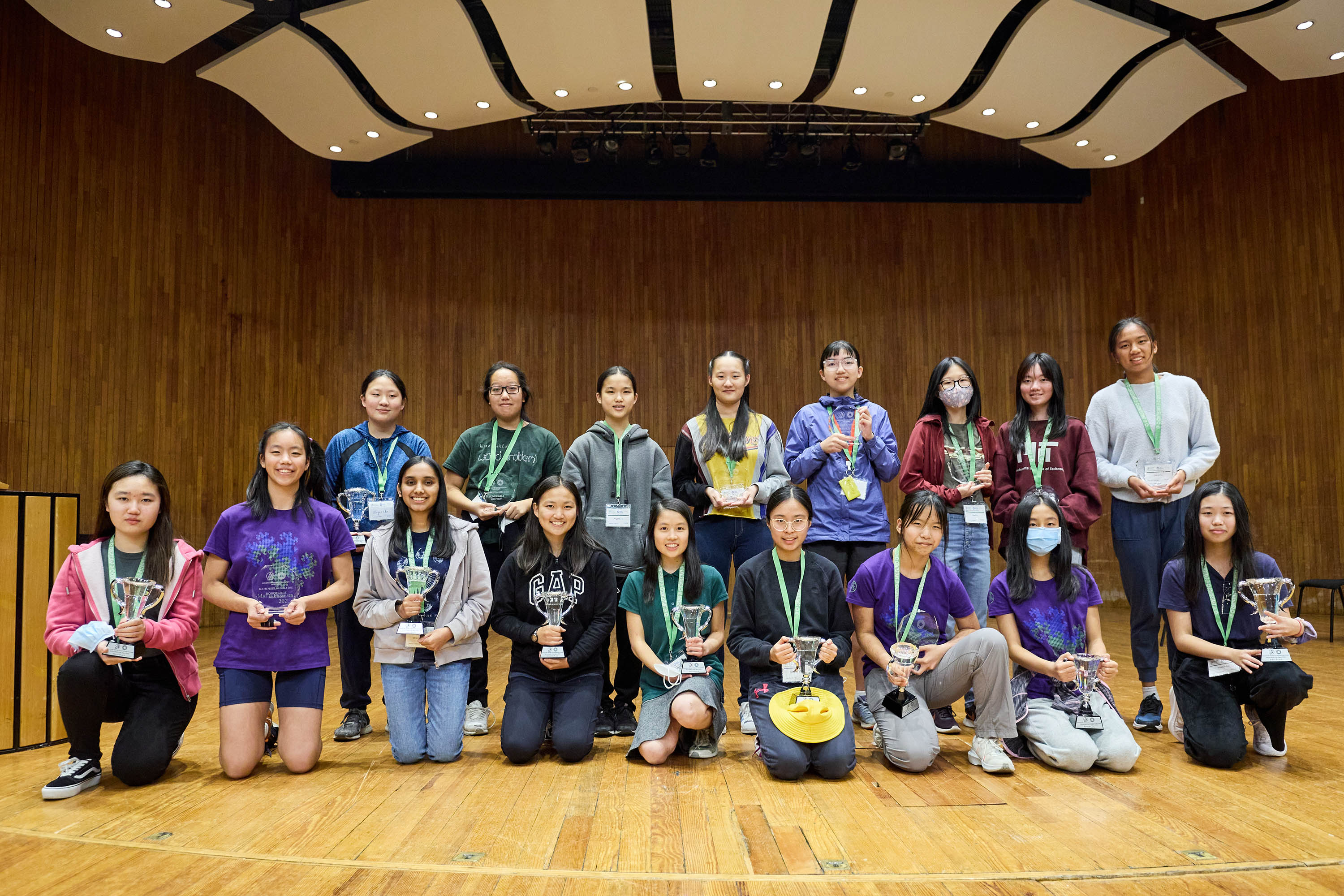 Winners of the 14th annual Math Prize for Girls, held at MIT and sponsored by the Advantage Testing Foundation and global trading firm Jane Street include Jessica Wan (kneeling, far right), who was the contest's overall winner.