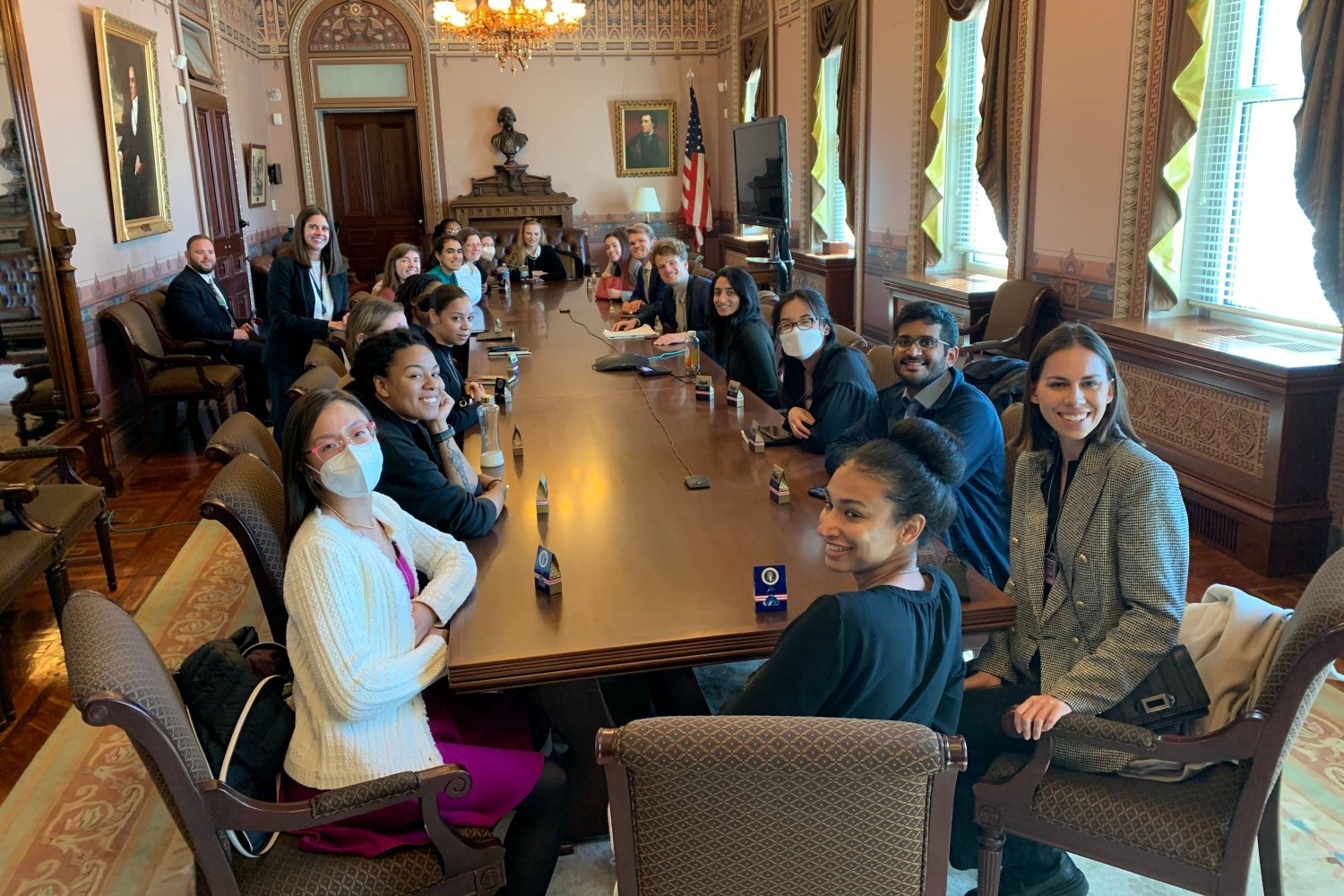 Former U.S. CTO Megan Smith shared with the students that one of her memories of convening in this room in the Eisenhower Executive Office Building was in response to the Ebola pandemic. 