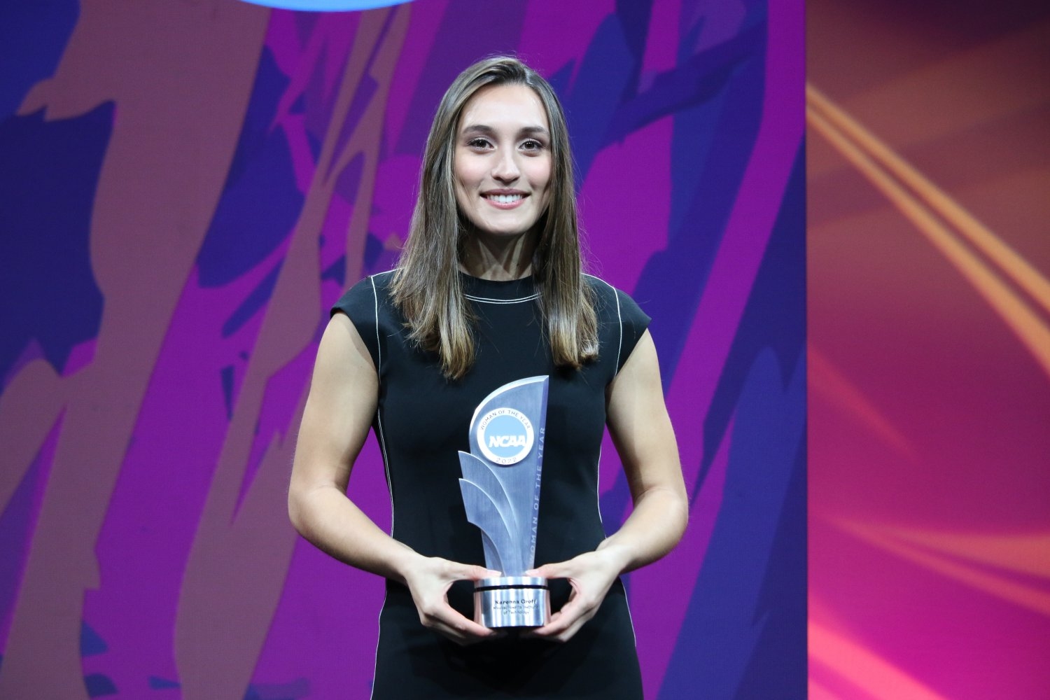 MIT Women's Soccer All-American Karenna Groff ’22 receives the NCAA Woman of the Year award at the NCAA Convention in San Antonio, Texas.