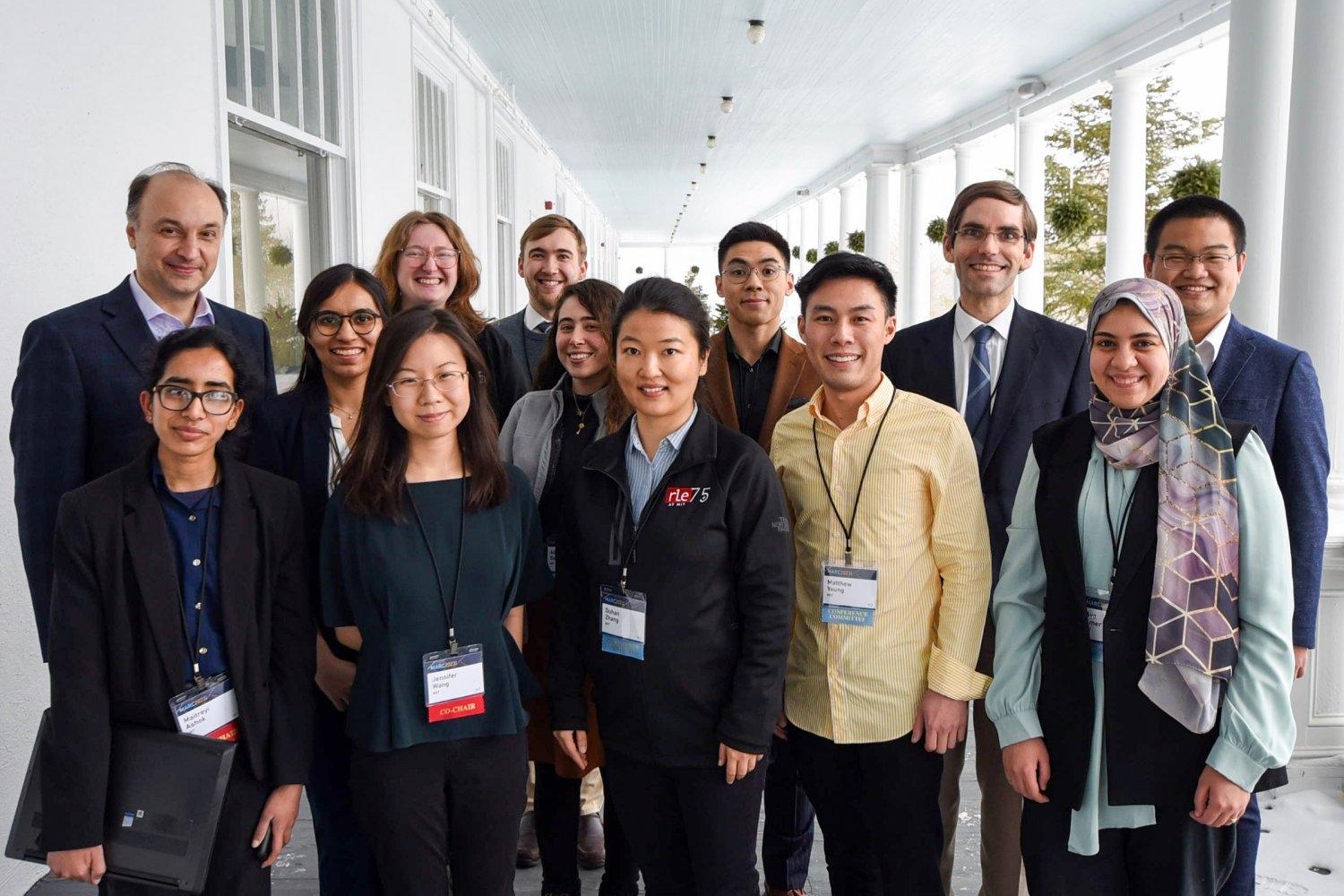 2023 marked the 19th year for the student-led Microsystems Annual Research Conference. Pictured is the 2023 graduate student committee with faculty leads. Front row, left to right: co-chairs Maitreyi Ashok and Jennifer Wang, Duhan Zhang, Matthew Yeung, and Aya Amer. Back row, left to right: MIT.nano Director Vladimir Bulović, Mansi Joisher, Beth Whittier, Will Banner, Adina Bechhofer, Kaidong Peng, MTL Director Tomás Palacios, and Jaidi Zhu. Not pictured: Patricia Jastrzebska-Perfect, Milica Notaros, Narumi Wong, and Abigail Zhien Wang.