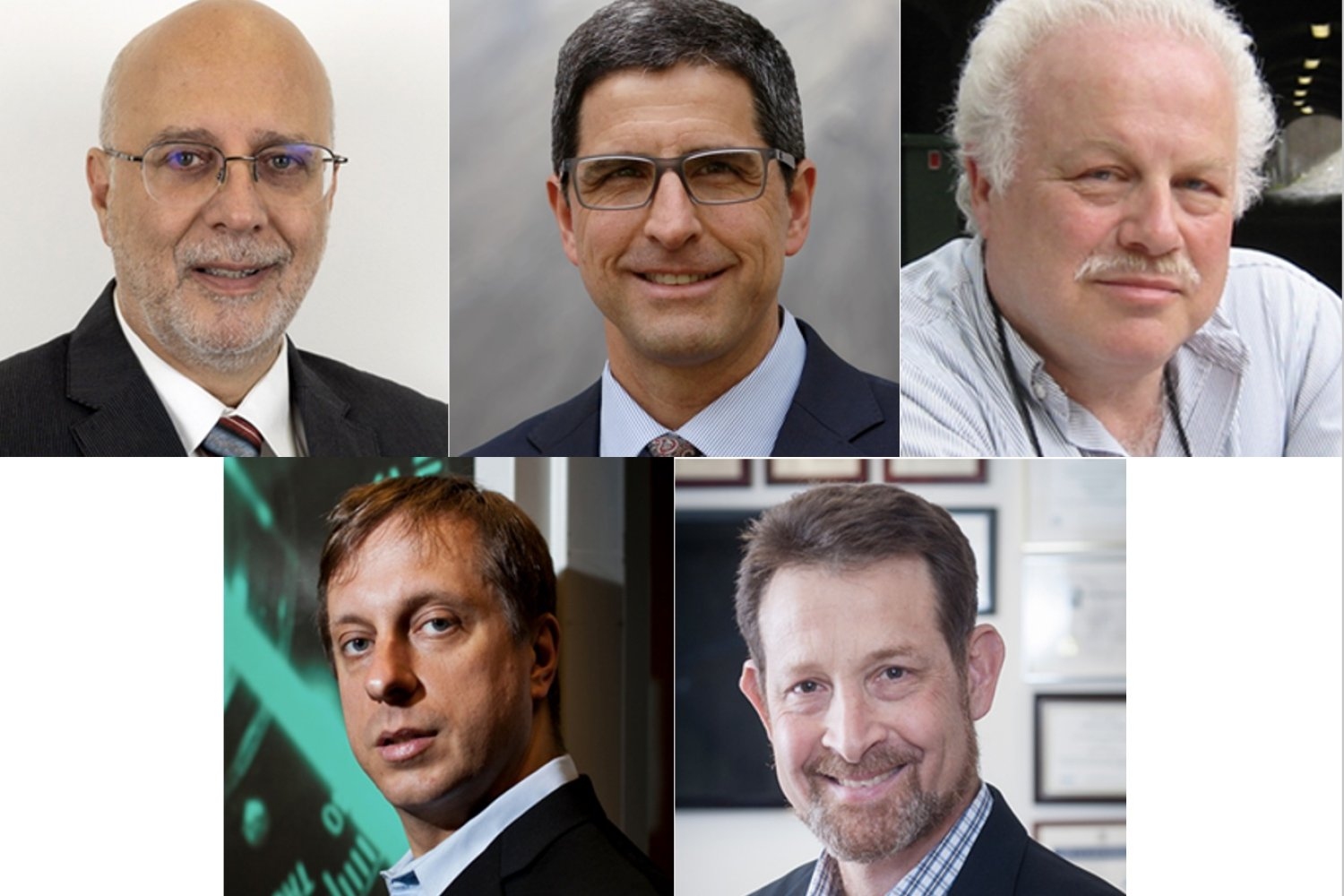 Among 17 recipients of the 2023 Optica awards are: (top row, left to right) Vanderlei Salvador Bagnato PhD '87, Turan Erdogan '87, and Harold Metcalf ’62; and (bottom row, left to right) Professor Marin Soljačić '96 and Andrew Weiner '79, SM '81, ScD '84.